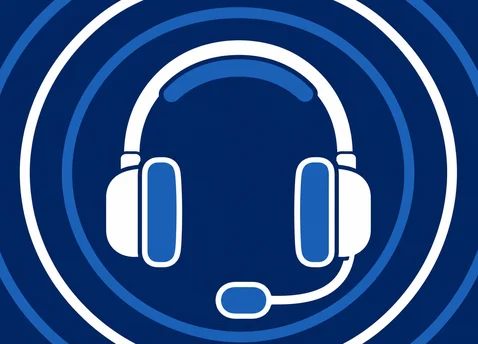 Icon of a call centre headset inside concentric routing rings, representing contact centre software