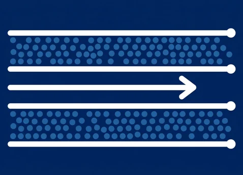 Icon of three lanes where the outer lanes are crowded with traffic and the clear center lane carries a single arrow, representing dedicated internet access