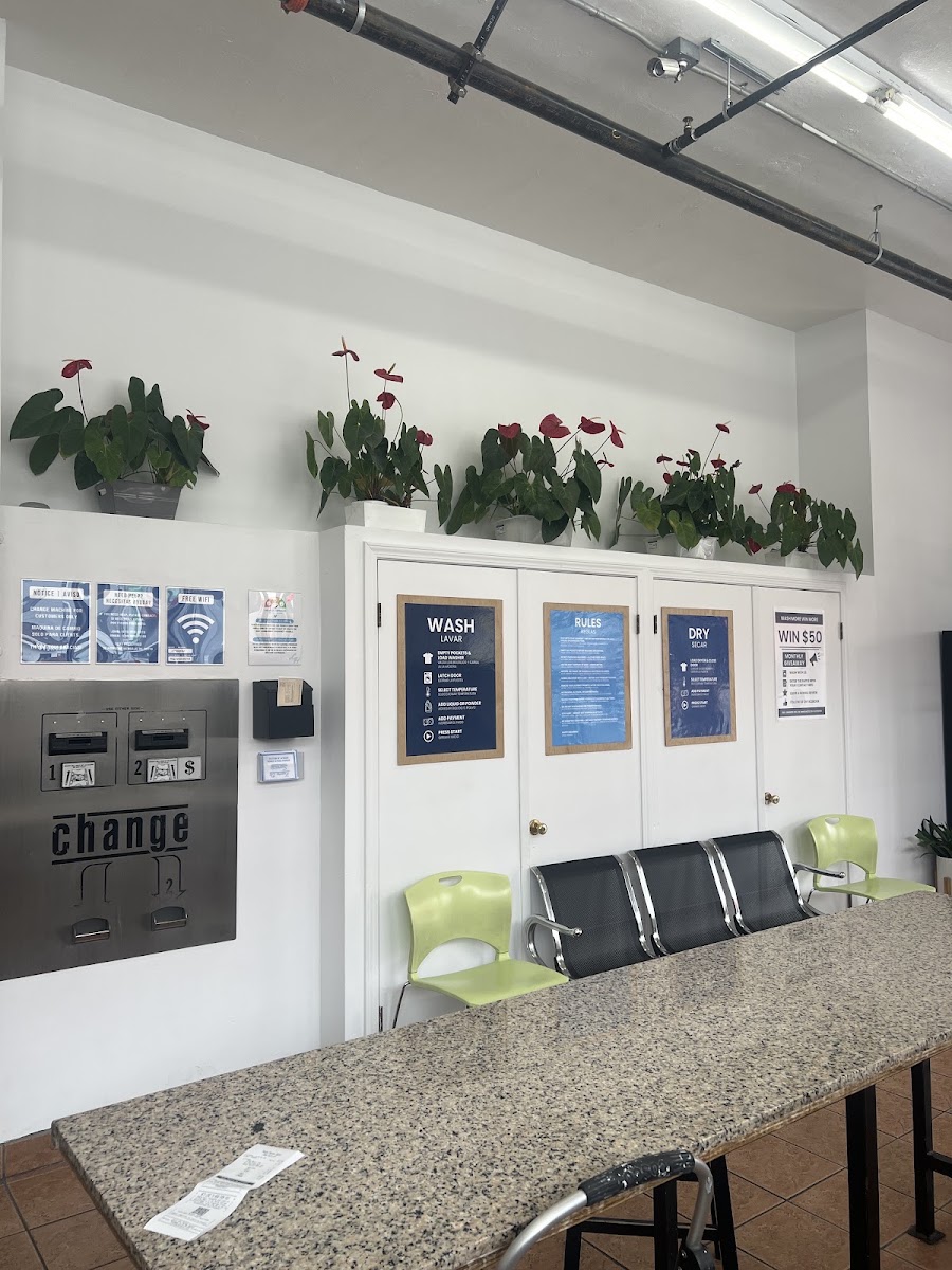 Folding counter and customer seating at The Laundry Hub SF